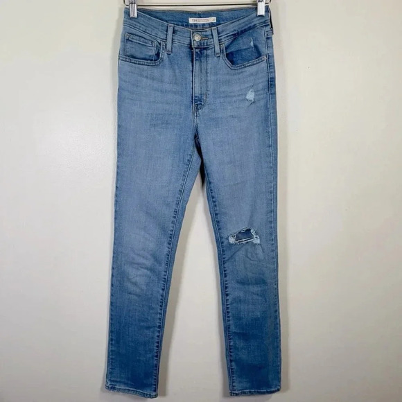 Levi's  Distressed Light Wash 724 High Rise Straight Jeans - Picture 2 of 16